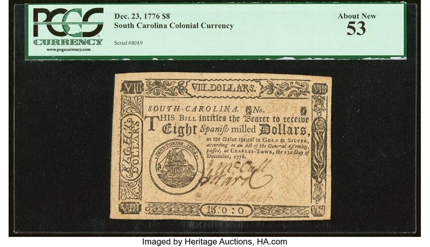 Dec 23, 1776,1777 on the back $8  South Carolina (Fr. SC141) thumbnail 5