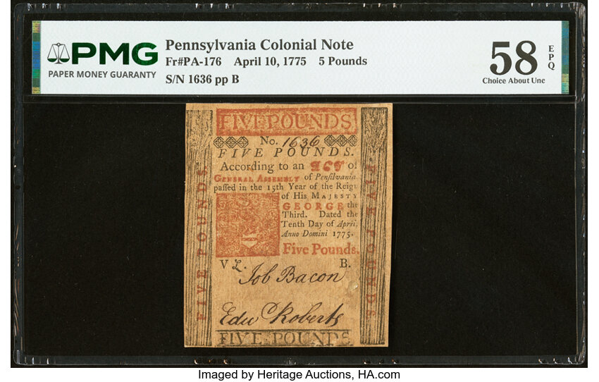 Apr 10, 1775 £5 Pennsylvania (Fr. PA176) thumbnail 2
