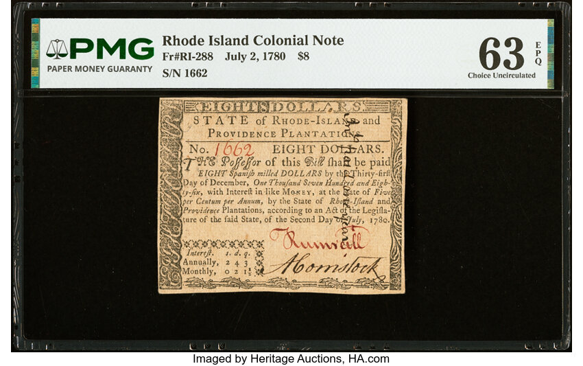 Jul 2, 1780 $8  Rhode Island (Fr. RI288) thumbnail 2