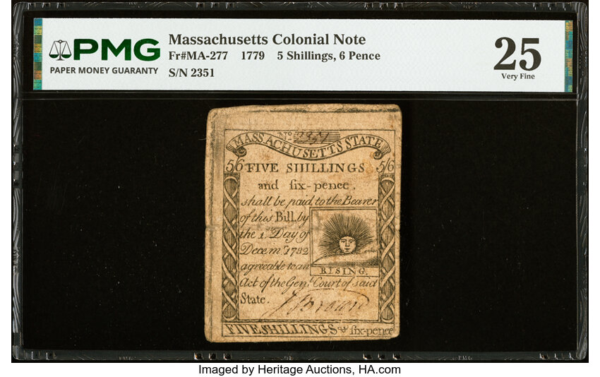 Dec 1, 1779 5s6d Massachussetts (Fr. MA277) thumbnail 2