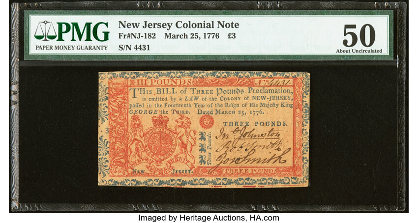 Mar 25, 1776 £3 New Jersey (Fr. NJ182) thumbnail 2