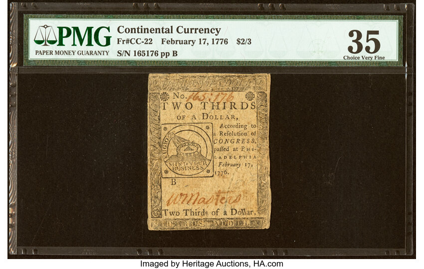 Feb 17, 1776 $2/3 Continental Congress (Fr. CC22) thumbnail 2