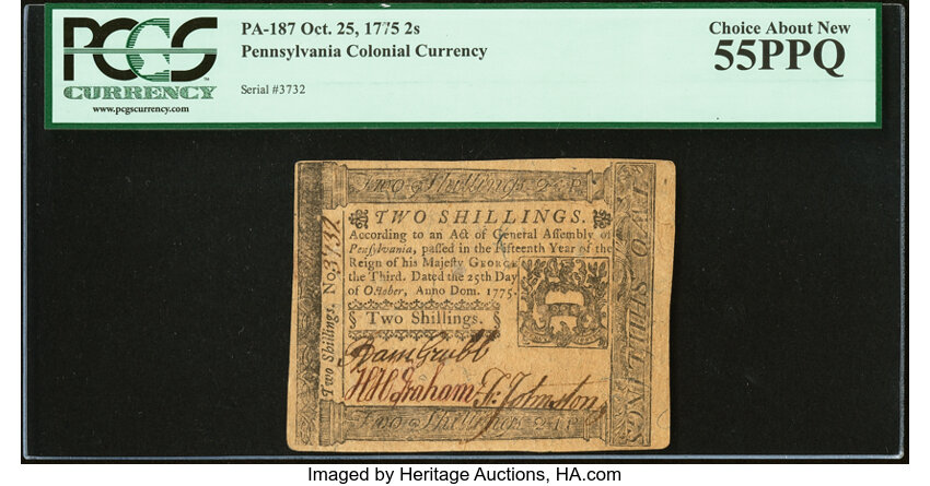 Oct 25, 1775 2s Pennsylvania (Fr. PA187) thumbnail 2