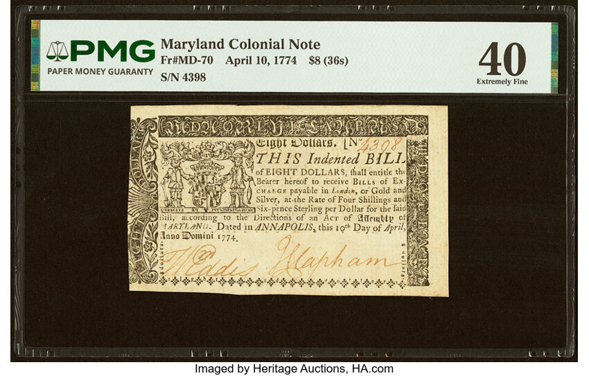 Apr 10, 1774 $8  Maryland (Fr. MD70) thumbnail 2