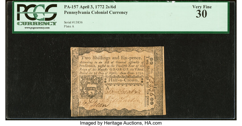 Apr 3, 1772 2s6d Pennsylvania (Fr. PA157) thumbnail 2