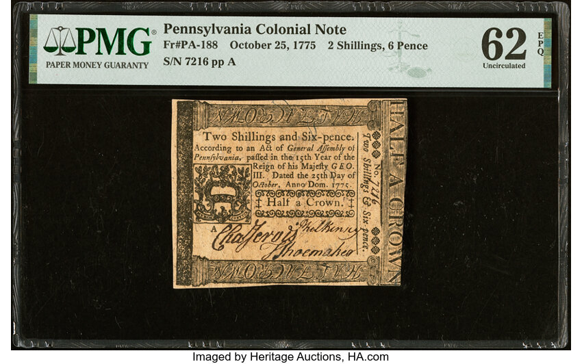 Oct 25, 1775 2s6d Pennsylvania (Fr. PA188) thumbnail 2