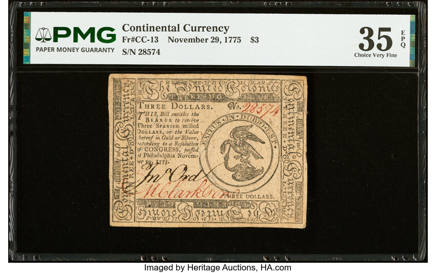 Nov 29, 1775 $3  Continental Currency (Fr. CC13) thumbnail 2
