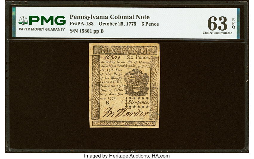 Oct 25, 1775 6d Pennsylvania (Fr. PA183) thumbnail 2