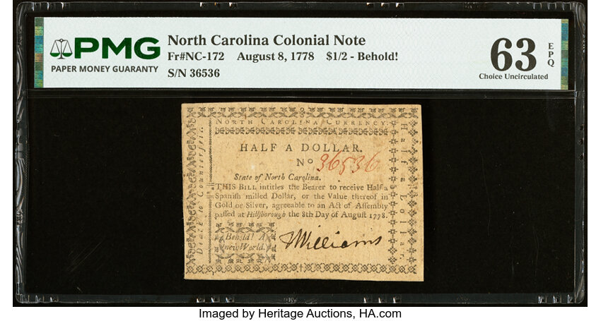 Aug 8, 1778 $1/2 North Carolina (Fr. NC172) thumbnail 2