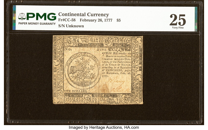Feb 26, 1777 $5  Continental Congress, Baltimore (Fr. CC58) thumbnail 2