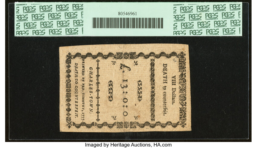 Dec 23, 1776,1777 on the back $8  South Carolina (Fr. SC141) thumbnail 10
