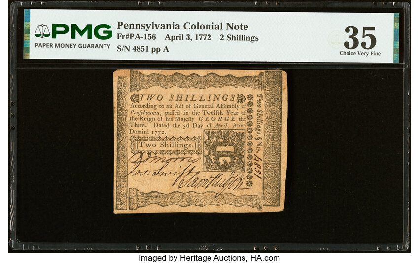 Apr 3, 1772 2s Pennsylvania (Fr. PA156) thumbnail 2
