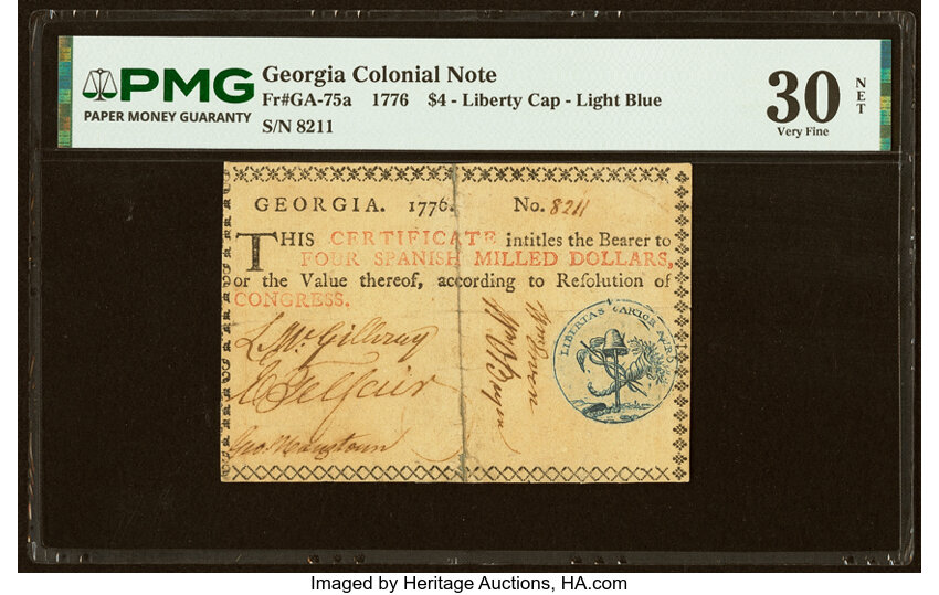 1776 $4  Georgia, Caduceus (Fr. GA75a) thumbnail 2