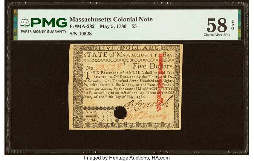 May 5, 1780 $5  Massachussetts (Fr. MA282) thumbnail 3
