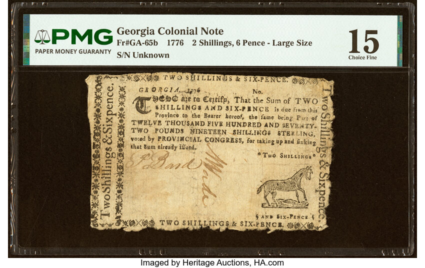 1776 2s6d Georgia, Large Size (Fr. GA65b) thumbnail 2