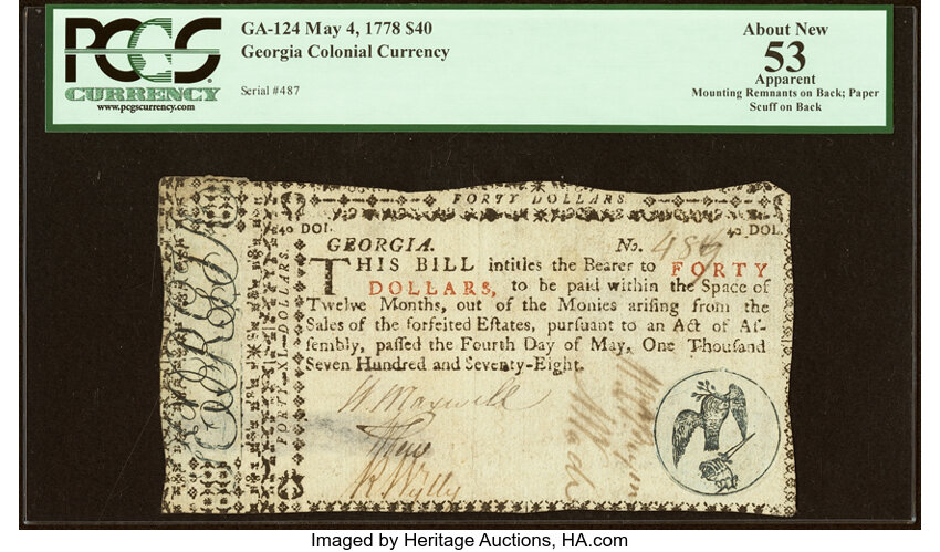 1778 $40  Georgia (Fr. GA124) thumbnail 2