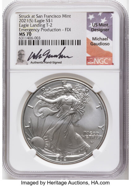 2021-(S) $1  Silver Eagle, Type 2, Emergency San Francisco Strike MS thumbnail 4
