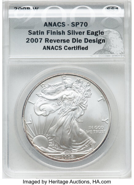 2008-W $1  Silver Eagle, Burnished, Reverse of 2007 MS thumbnail 4