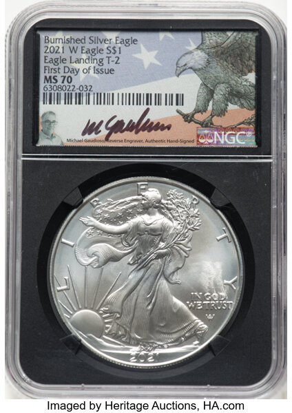 2021-W $1  Silver Eagle, Type 2, Burnished MS thumbnail 3
