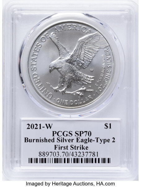 2021-W $1  Silver Eagle, Type 2, Burnished MS63 thumbnail 16