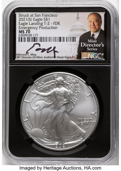 2021-(S) $1  Silver Eagle, Type 2, Emergency San Francisco Strike MS thumbnail 3