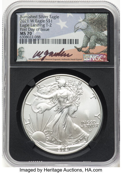 2021-W $1  Silver Eagle, Type 2, Burnished MS thumbnail 5