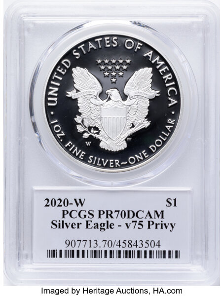 2020-W $1  Silver Eagle, v75 Privy WWII Anniversary PR DCAM PR70 DCAM thumbnail 4
