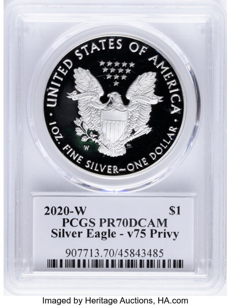 2020-W $1  Silver Eagle, v75 Privy WWII Anniversary PR DCAM PR70 DCAM thumbnail 2