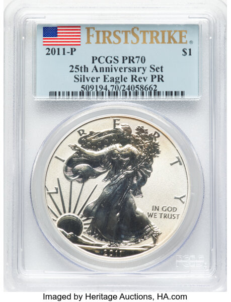 2011-P $1  Silver Eagle, Reverse Proof, 25th Anniversary PR thumbnail 3