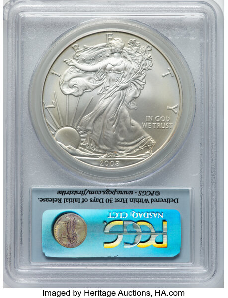 2008-W $1  Silver Eagle, Burnished, Reverse of 2007 OGP thumbnail 20