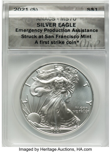 2021-(S) $1  Silver Eagle, Type 1, Emergency San Francisco Strike MS thumbnail 2