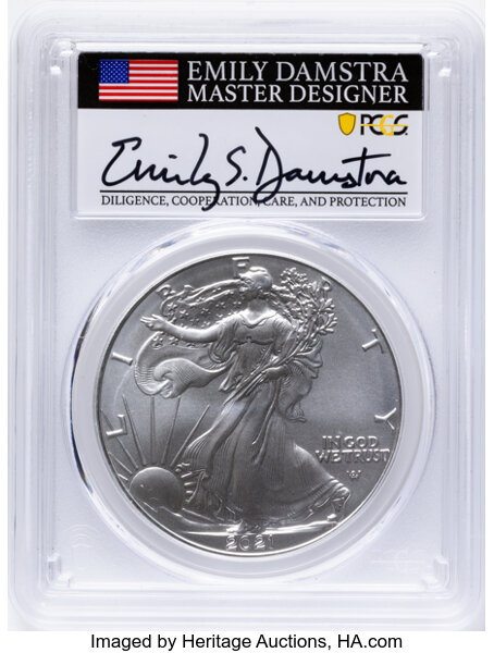 2021-(S) $1  Silver Eagle, Type 2, Emergency San Francisco Strike MS thumbnail 2