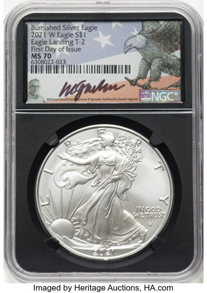 2021-W $1  Silver Eagle, Type 2, Burnished MS thumbnail 4