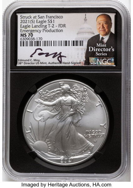 2021-(S) $1  Silver Eagle, Type 2, Emergency San Francisco Strike MS thumbnail 2
