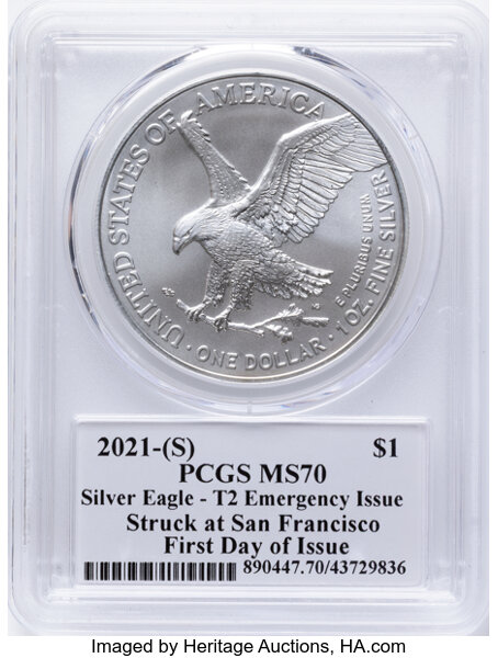 2021-(S) $1  Silver Eagle, Type 2, Emergency San Francisco Strike MS thumbnail 8