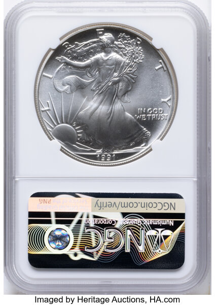 1991 $1  Silver Eagle MS69 thumbnail 2