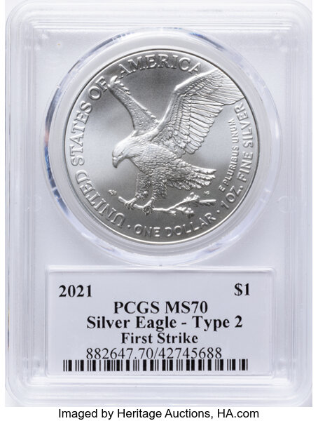 2021 $1  Silver Eagle, Type 2 MS63 CAC thumbnail 22