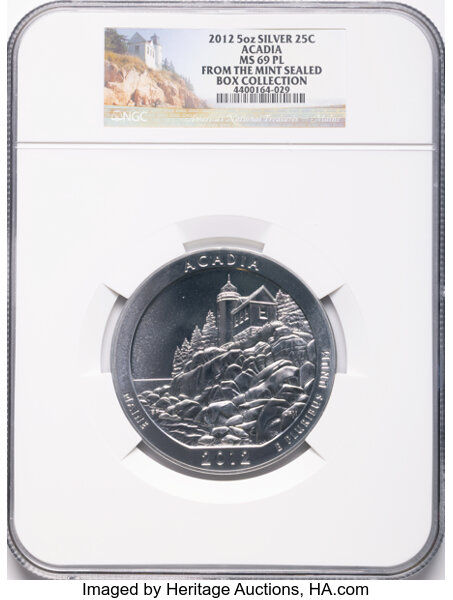 2012 S25c Acadia, 5oz Silver MS PL thumbnail 2