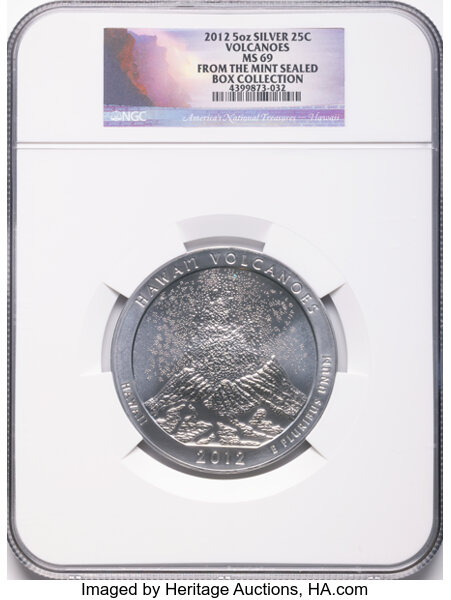 2012 S25c Hawaii Volcanoes, 5oz Silver MS thumbnail 2