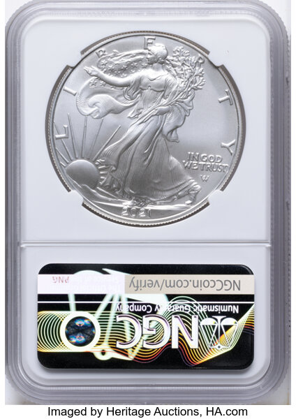 2021 $1  Silver Eagle, Type 2 MS63 CAC thumbnail 8