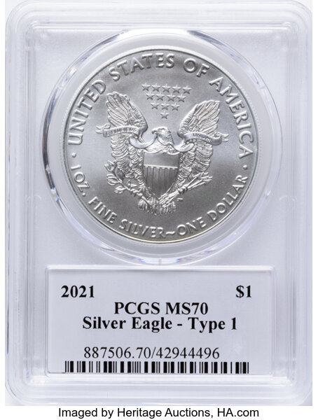 2021 $1  Silver Eagle, Type 1 MS63 CAC thumbnail 9