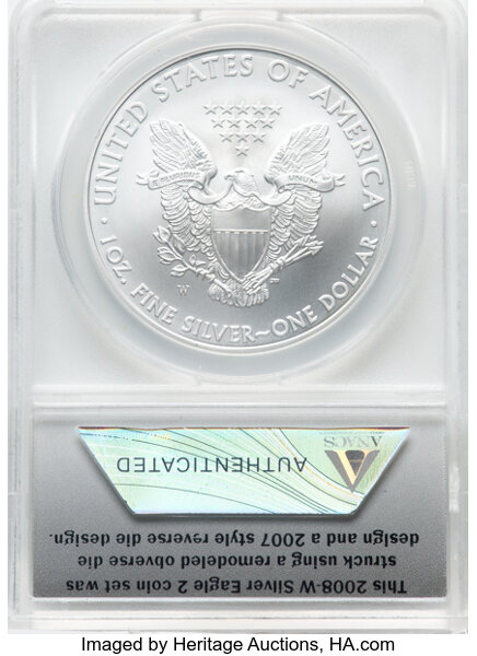 2008-W $1  Silver Eagle, Burnished MS70 thumbnail 2