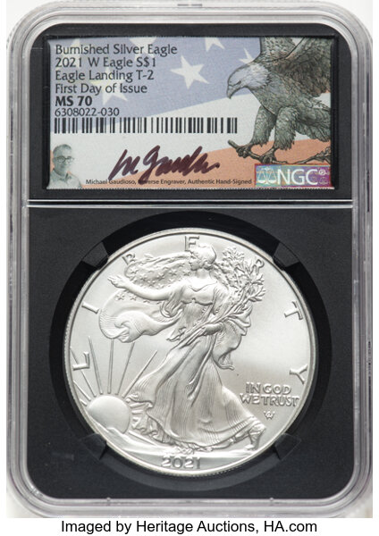 2021-W $1  Silver Eagle, Type 2, Burnished MS thumbnail 6