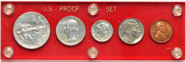 1936 1c-50c Proof Set, Satin Finish, 5 Coins PR