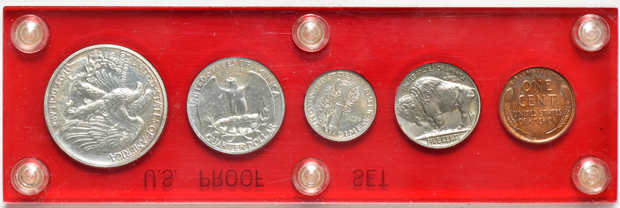 1936 1c-50c Proof Set, Satin Finish, 5 Coins PR thumbnail 2