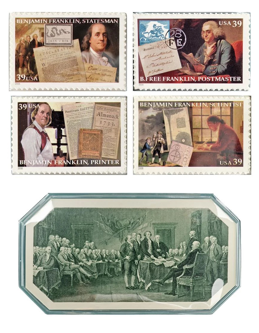 2006 Set Benjamin Franklin Tercentenary Coin & Chronicles, 5 Items (1 Coin, 4 Stamps) MS thumbnail 3