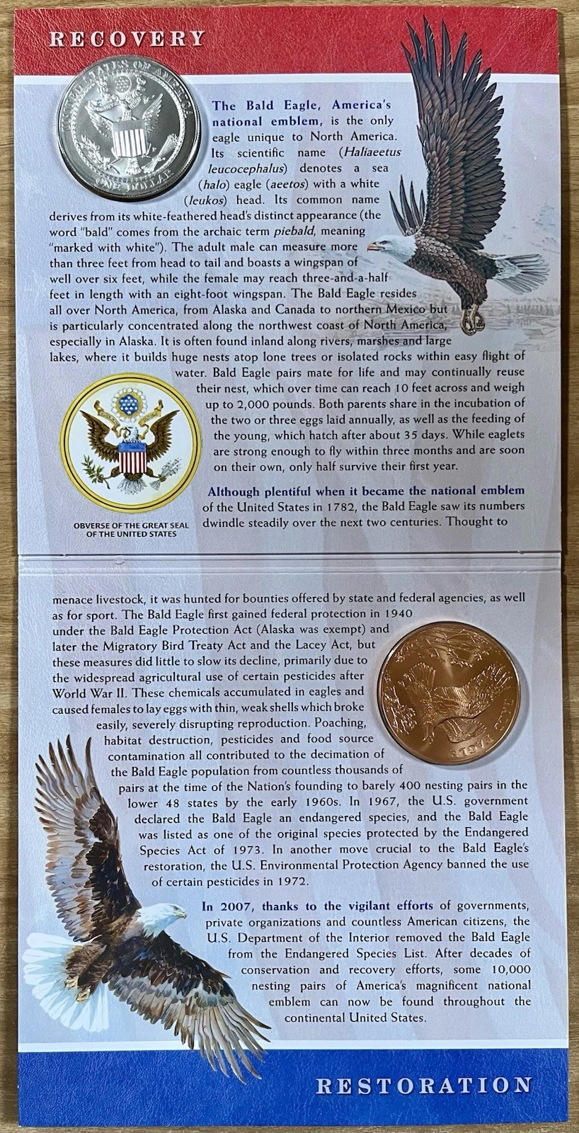 2008 Set Bald Eagle Recovery Coin & Medal , 2 Items (Coin, Medal) MS thumbnail 4