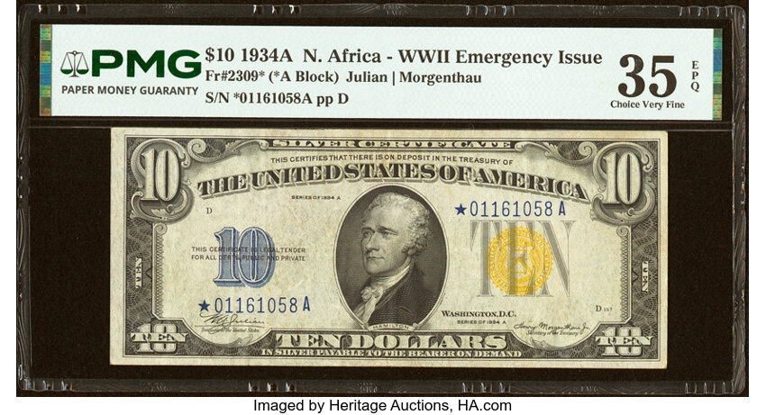 1934A $10  North Africa, Star Replacement (Fr. 2309*) thumbnail 2