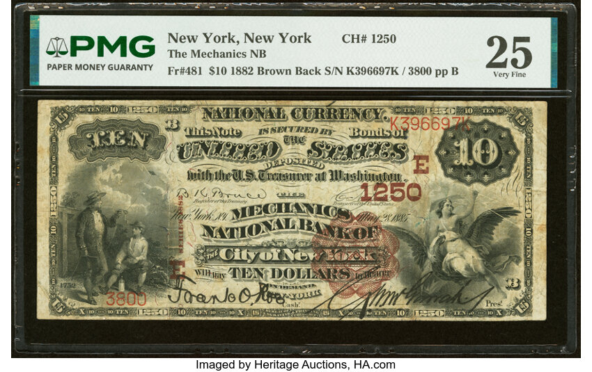 1882 $10  2nd Charter Period, 1st Issue, Brown Back (Fr. 481) thumbnail 2