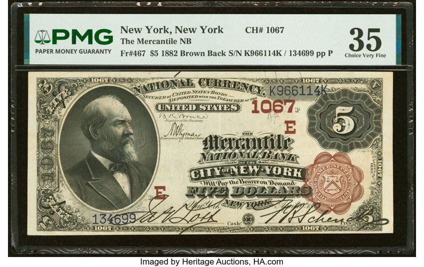 1882 $5  2nd Charter Period, 1st Issue, Brown Back (Fr. 467) thumbnail 2